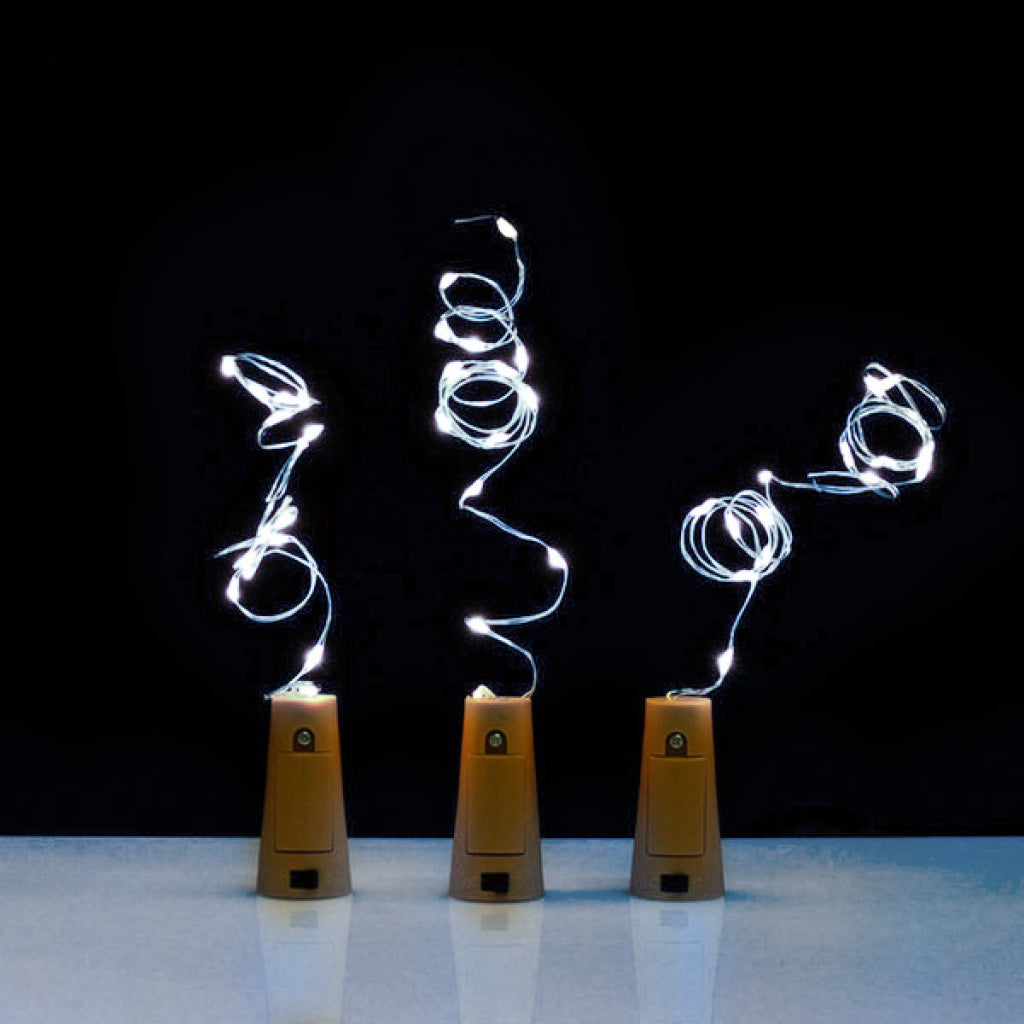 Catena a batteria con 10 microled con tappo vino 1 mt luce bianca