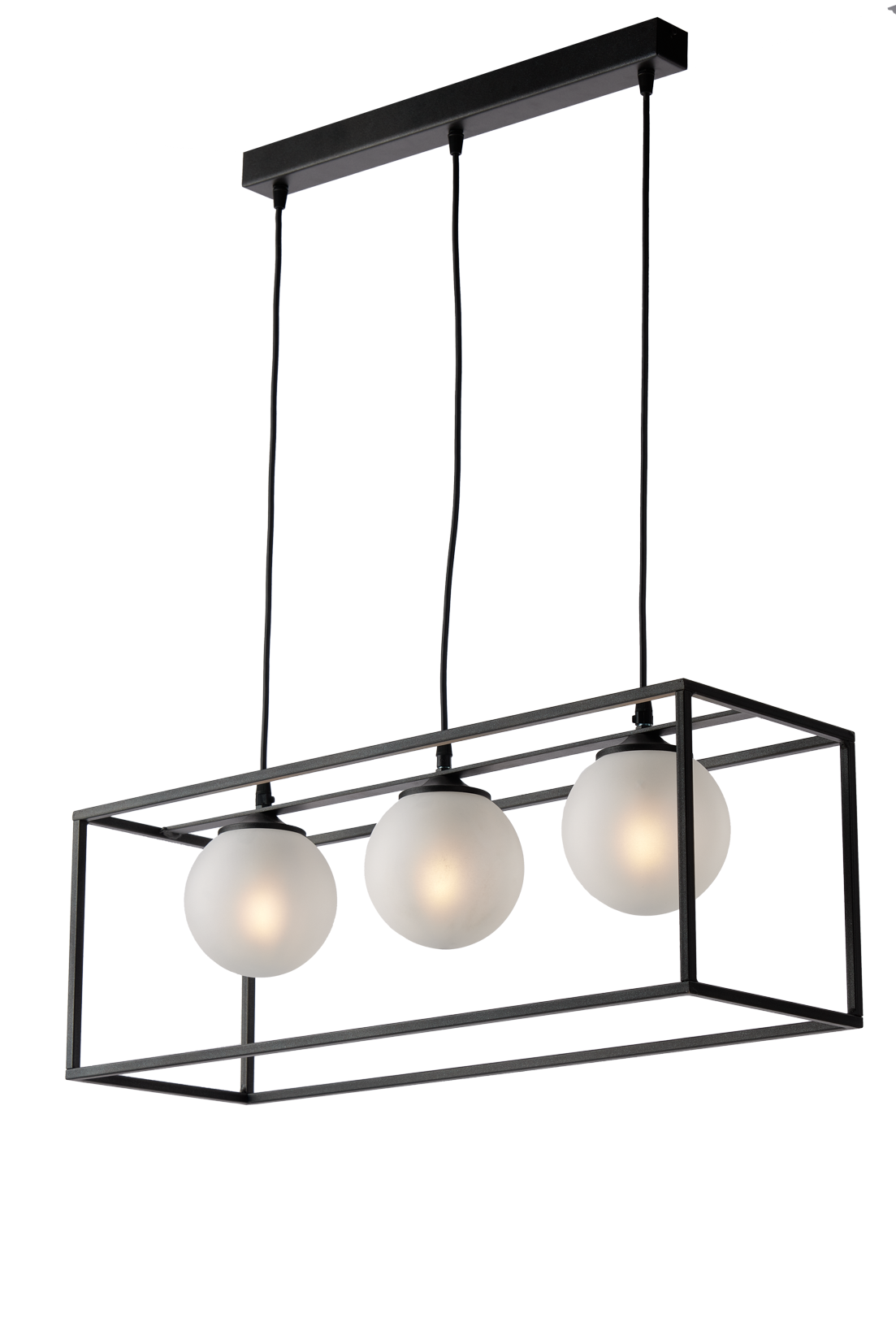 INDUSTRIAL 3 LIGHTS MODERN CAGE SUSPENSION WITH BLOWN GLASS SEFRE