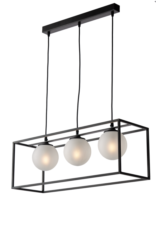 SOSPENSIONE INDUSTRIAL 3 LUCI MODERNO GABBIA CON SEFRE VETRO SOFFIATO