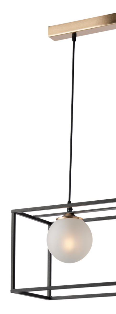 INDUSTRIAL 3 LIGHTS MODERN CAGE SUSPENSION WITH BLOWN GLASS SEFRE
