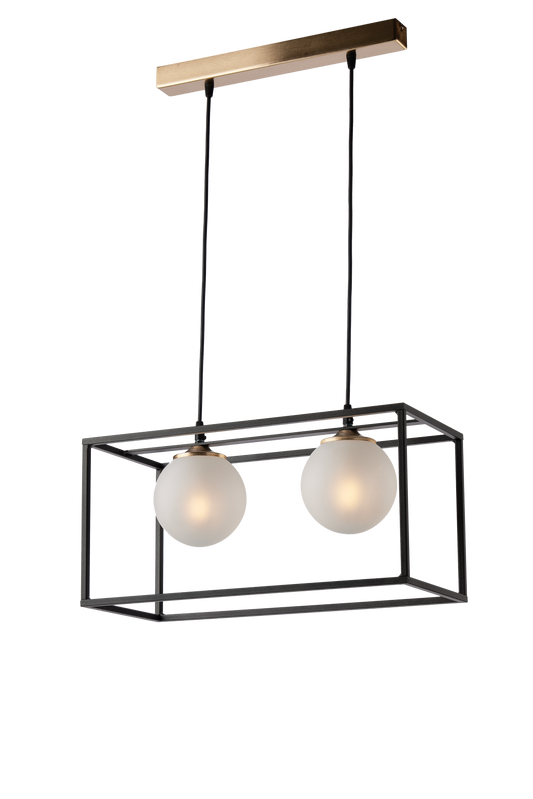 SOSPENSIONE INDUSTRIAL 2 LUCI MODERNO GABBIA CON SEFRE VETRO SOFFIATO