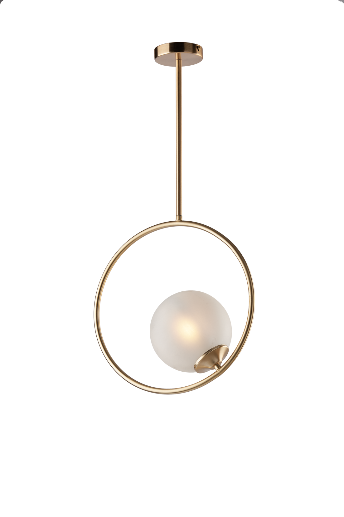 MODERN CIRCLE SUSPENSION WITH SIDE BLOWN GLASS SPHERE