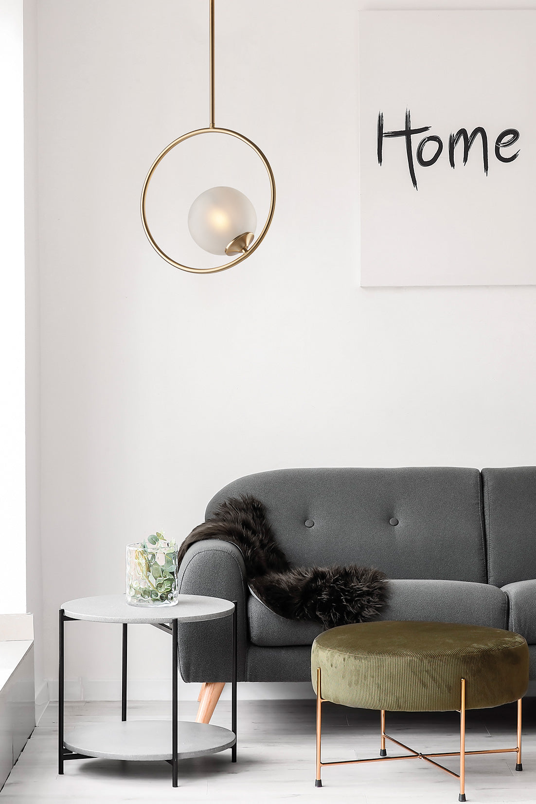 MODERN CIRCLE SUSPENSION WITH SIDE BLOWN GLASS SPHERE