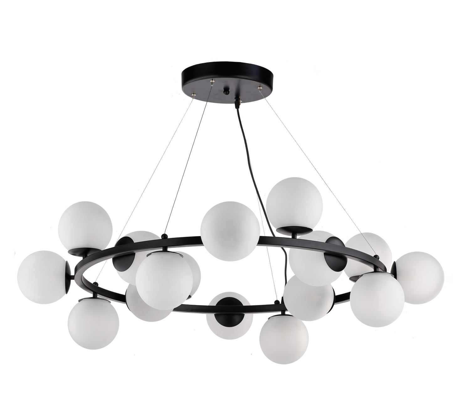 1480/16 MODERN INDUSTRIAL CHIC 16 LIGHT CHANDELIER WITH GLASS SPHERES