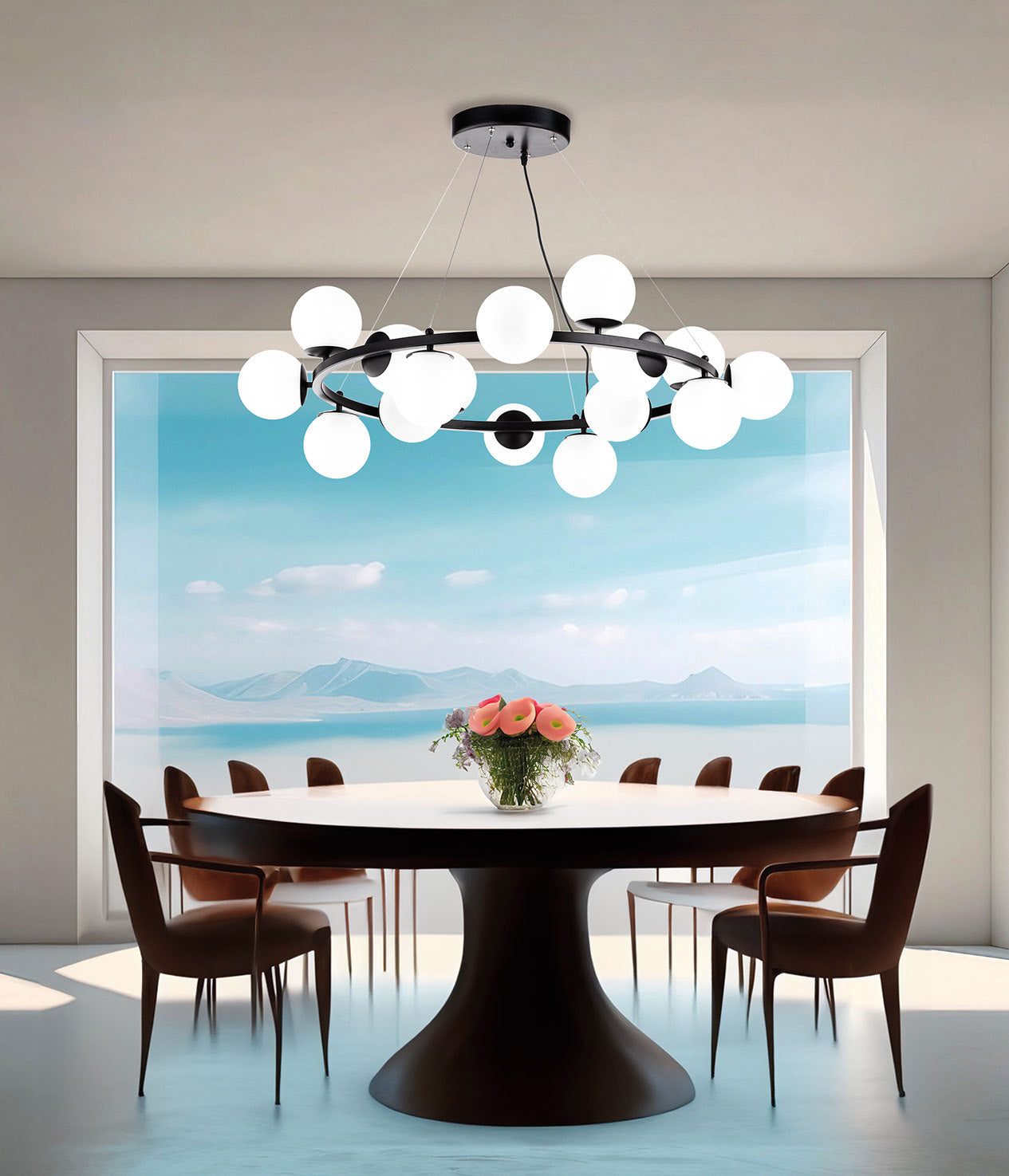 1480/16 MODERN INDUSTRIAL CHIC 16 LIGHT CHANDELIER WITH GLASS SPHERES