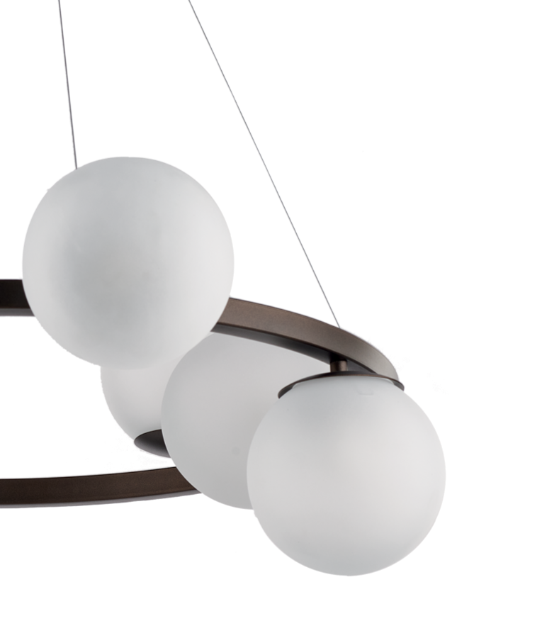 1480/4 LAMPADARIO 4 LUCI MODERNO INDUSTRIAL CHIC CON SFERE VETRO