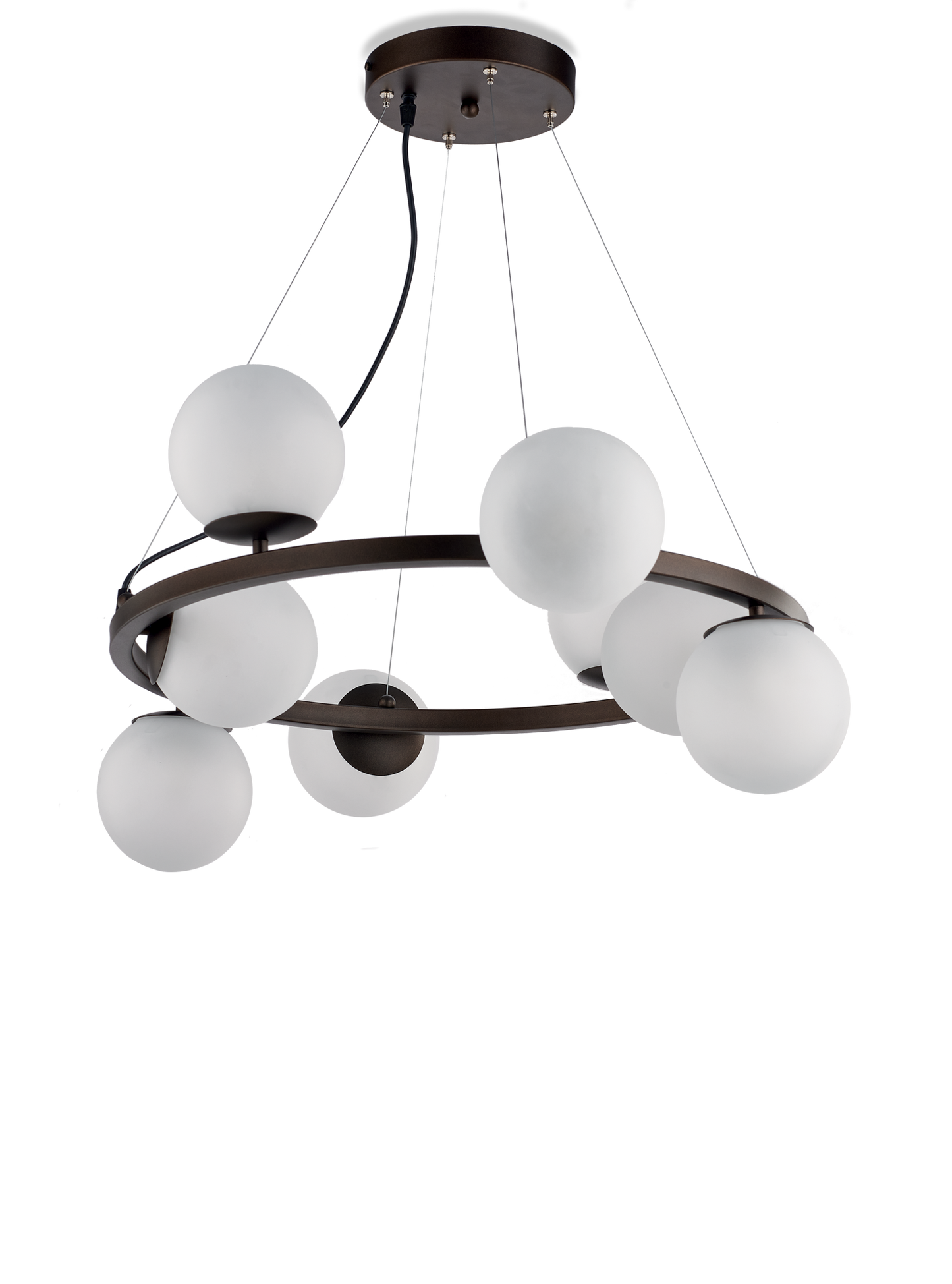 1480/8 LAMPADARIO 8 LUCI MODERNO INDUSTRIAL CHIC CON SFERE VETRO