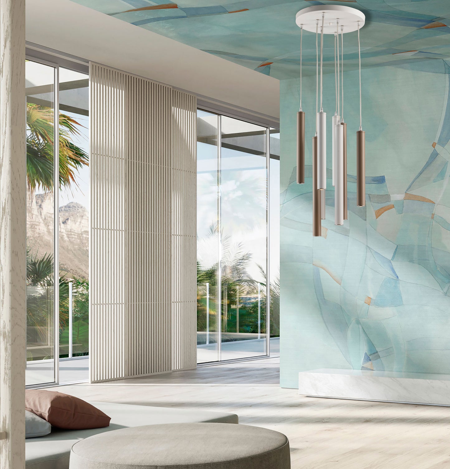 MODERN PENDANT LAMP WITH 8 LIGHT LED TUBES