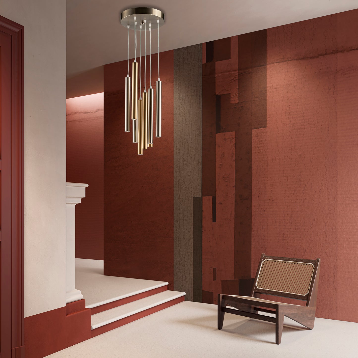 MODERN INDUSTRIAL CHIC PENDANT LAMP WITH 8 LIGHT LED TUBES