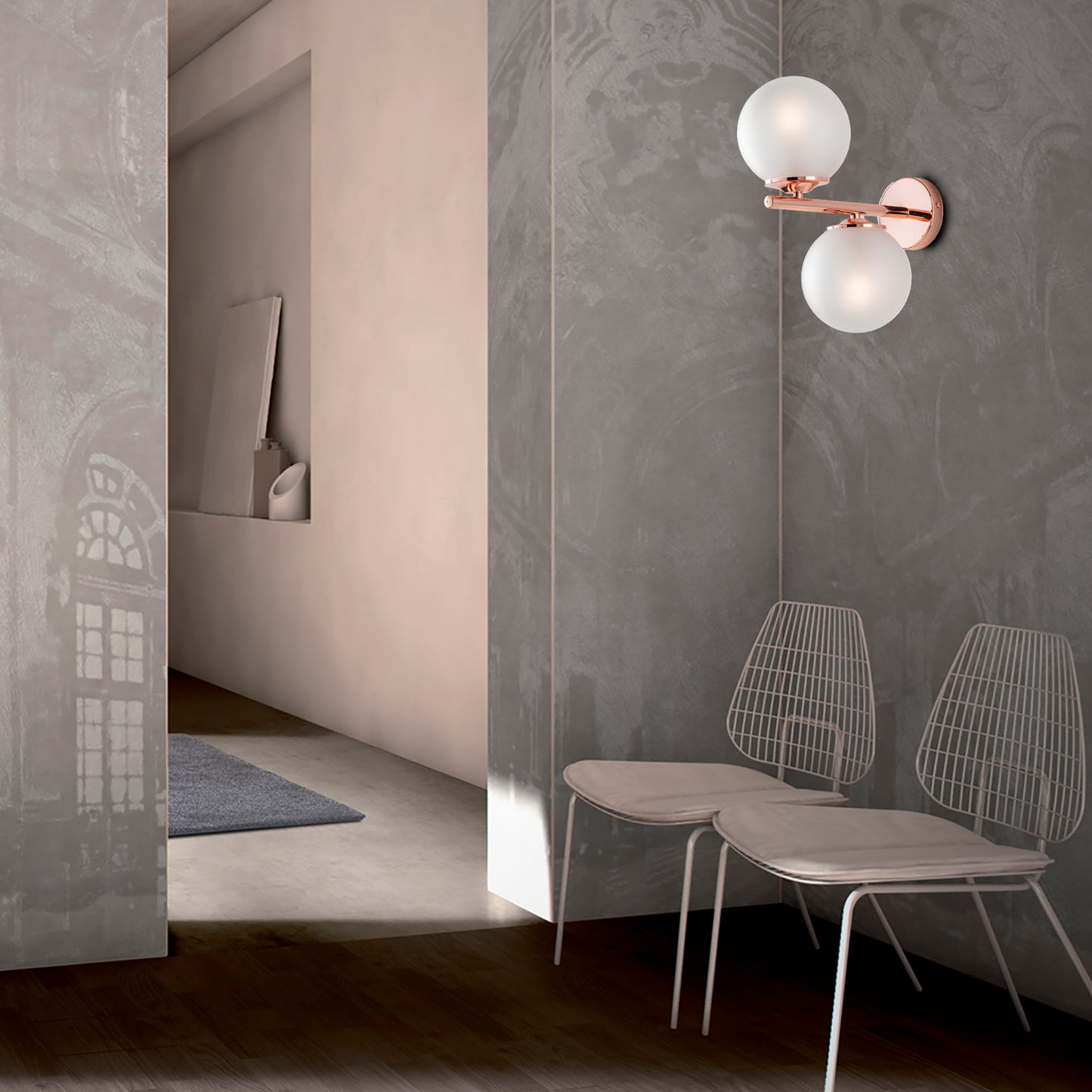 MODERN WALL LIGHT IN METAL AND GLASS SPHERES