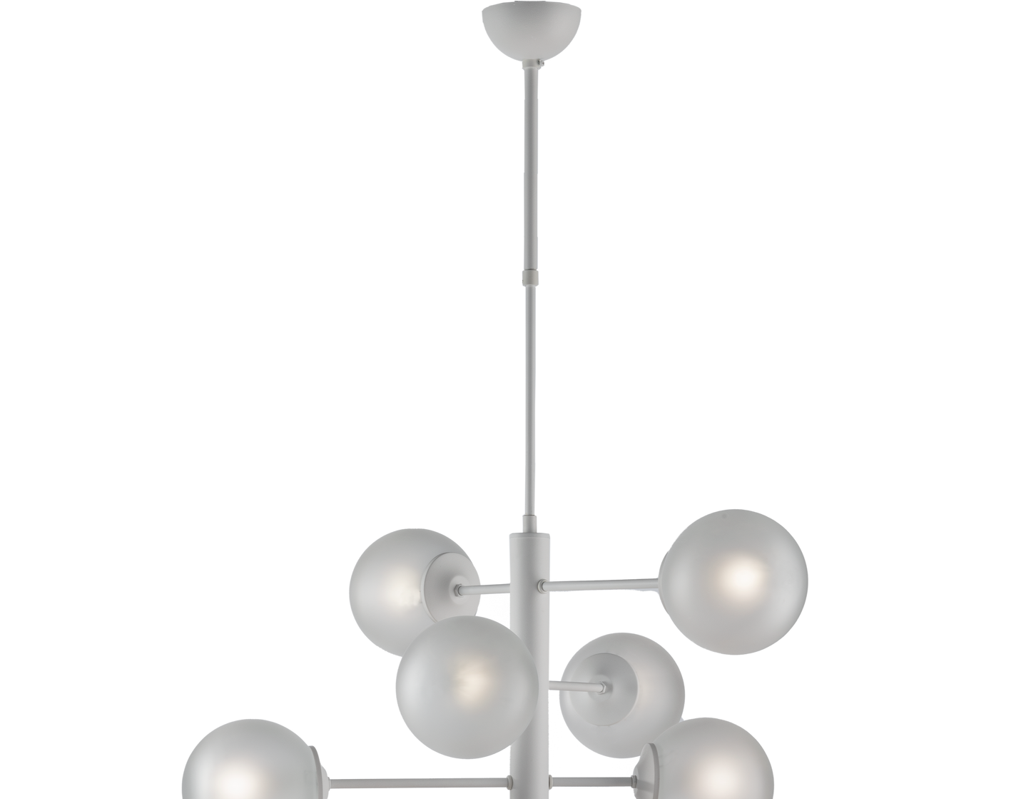 LAMPADARIO MODERNO, INDUSTRIAL CHIC 8 LUCI IN METALLO E SFERE VETRO