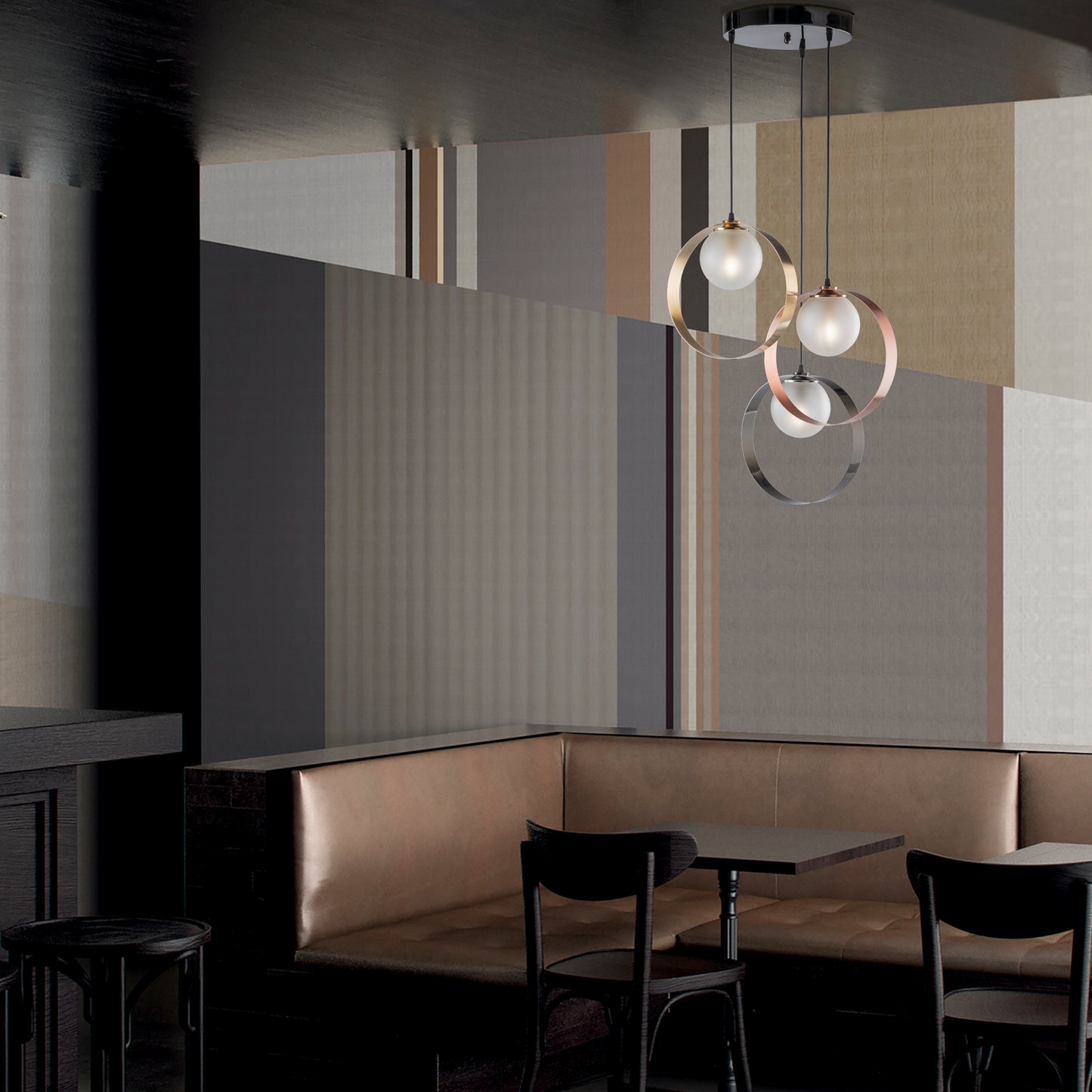 MODERN SUSPENSION WITH CIRCLES AND SPHERES GLASS INDUSTRIAL CHIC