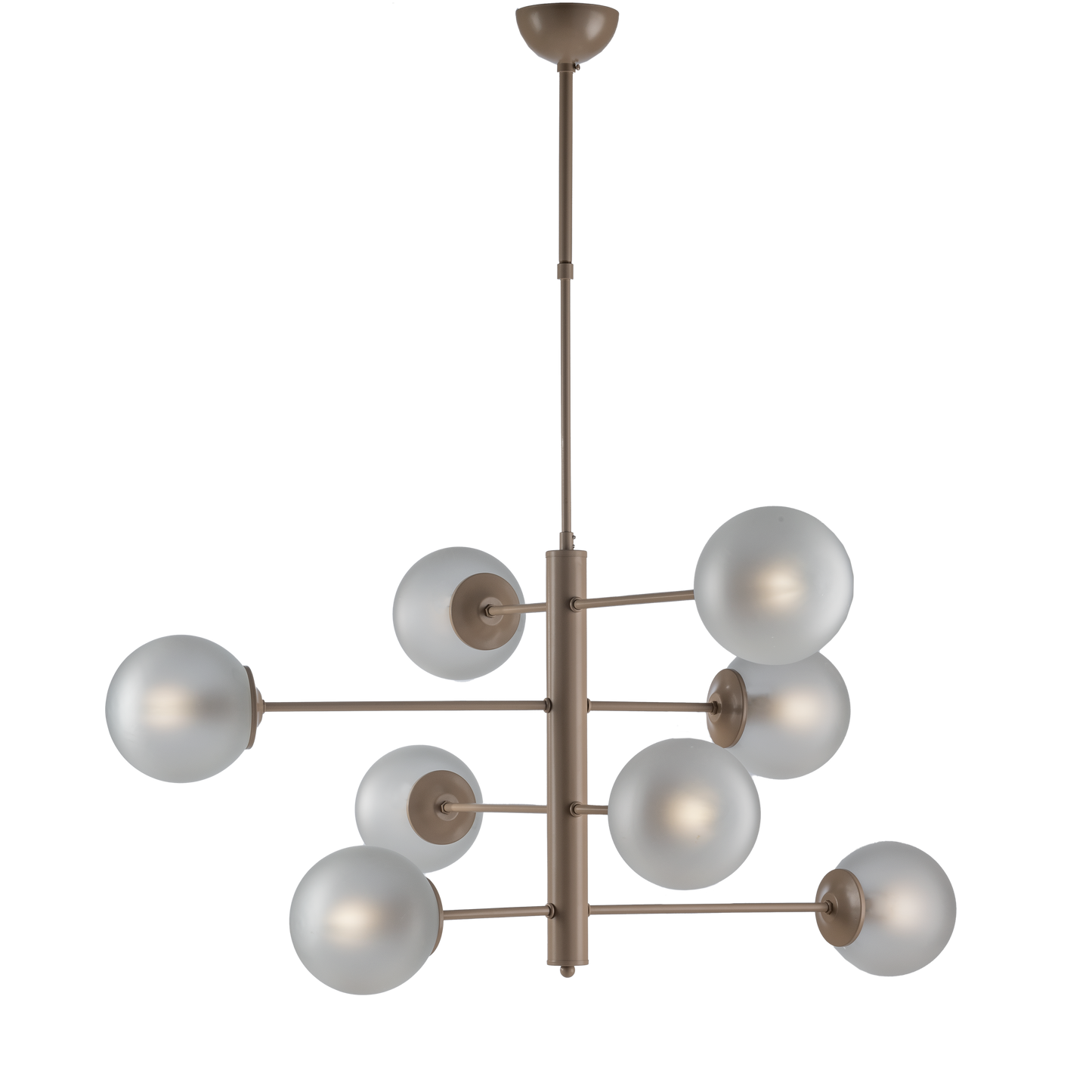 LAMPADARIO MODERNO, INDUSTRIAL CHIC 8 LUCI IN METALLO E SFERE VETRO