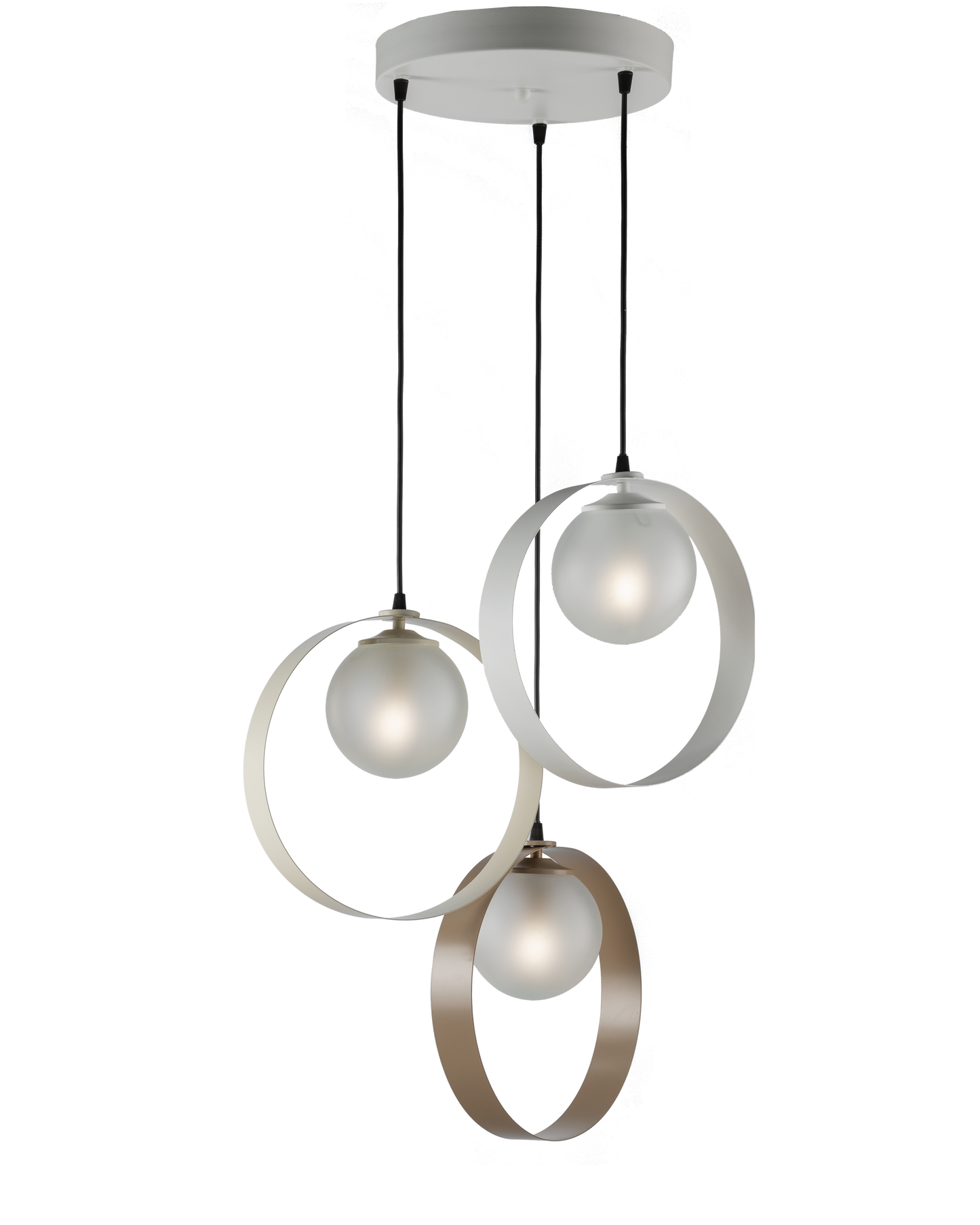 MODERN SUSPENSION WITH METAL CIRCLES AND SHABBY CHIC GLASS SPHERES