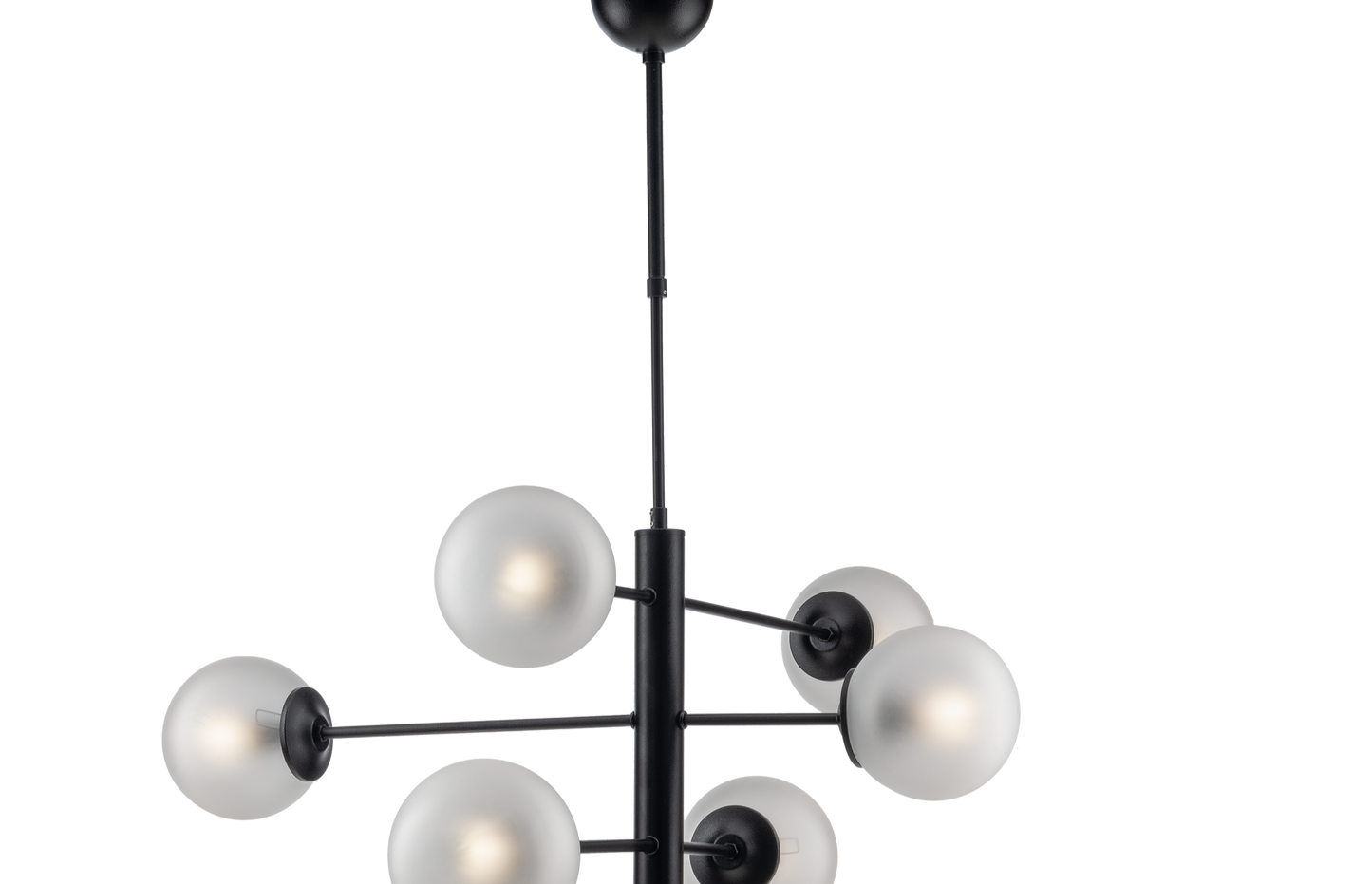 LAMPADARIO MODERNO, INDUSTRIAL CHIC 6 LUCI METALLO E SFERE VETRO