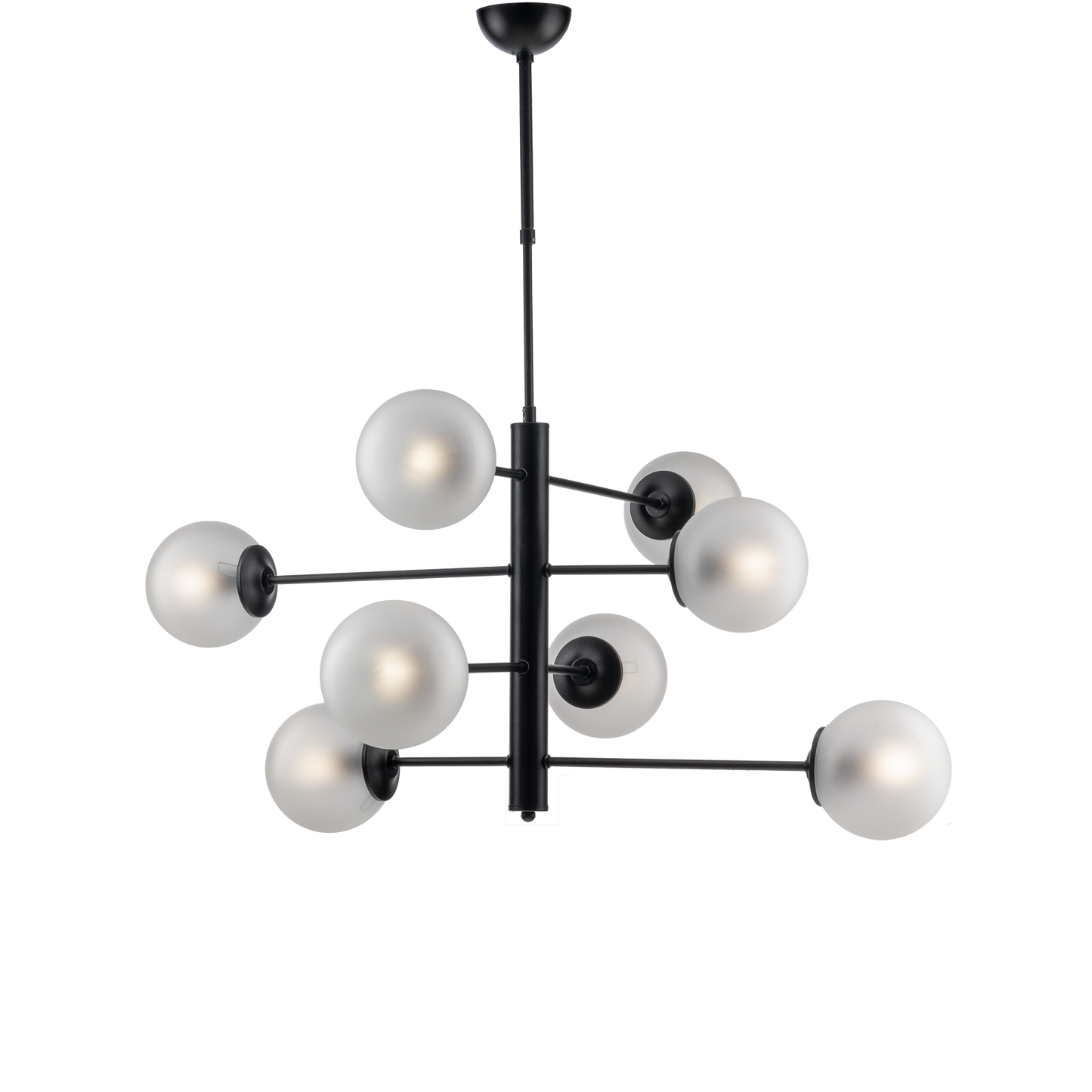 LAMPADARIO MODERNO, INDUSTRIAL CHIC 8 LUCI IN METALLO E SFERE VETRO