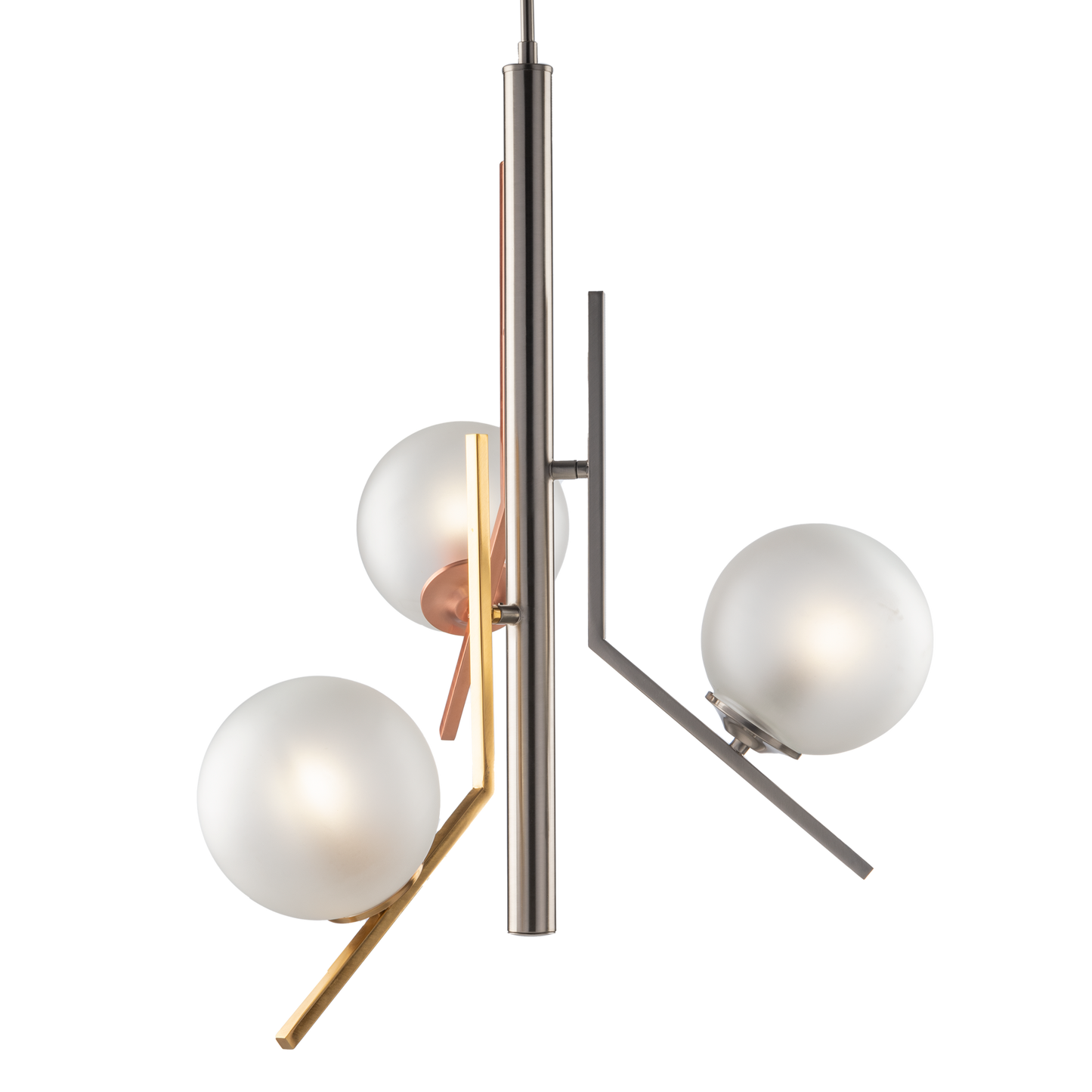 MODERN INDUSTRIAL CHIC 3 LIGHT CHANDELIER WITH GLASS SPHERES