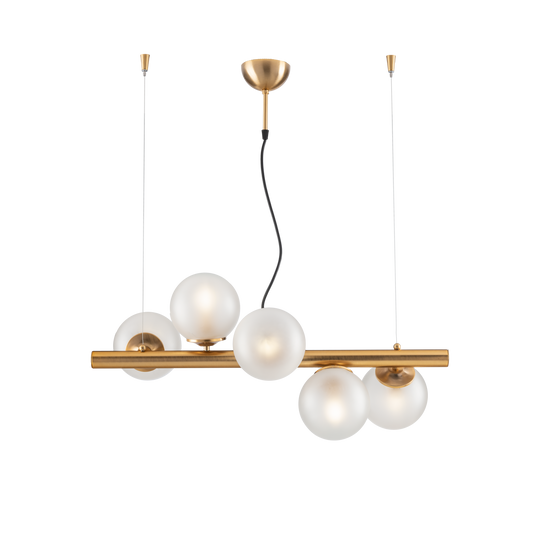 SOSPENSIONE/LAMPADARIO 5 LUCI MODERNO INDUSTRIAL CHIC CON SFERE VETRO