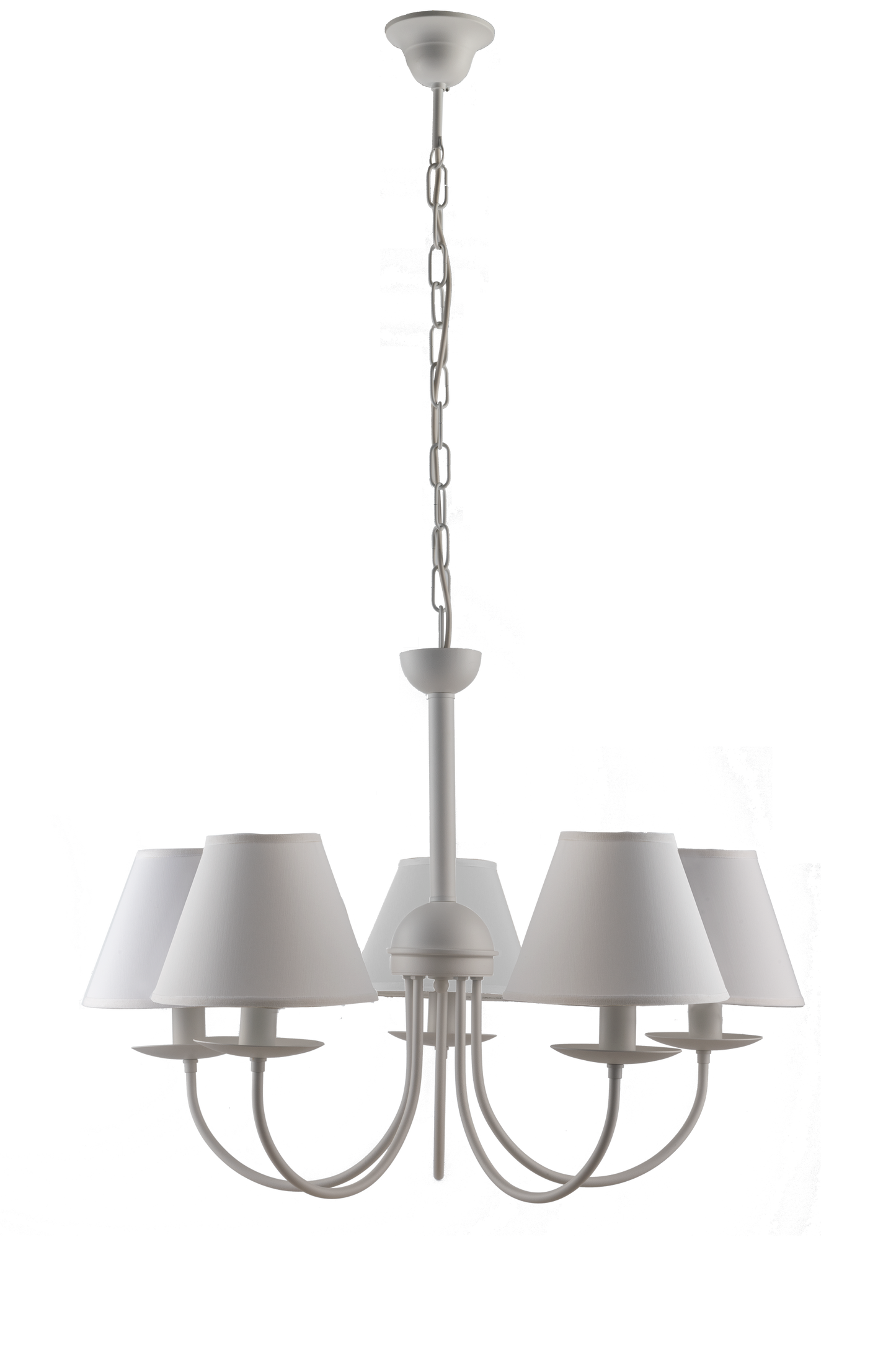 LAMPADARIO BIANCO 5 LUCI SHABBY CHIC METALLO E PARALUMI TESSUTO