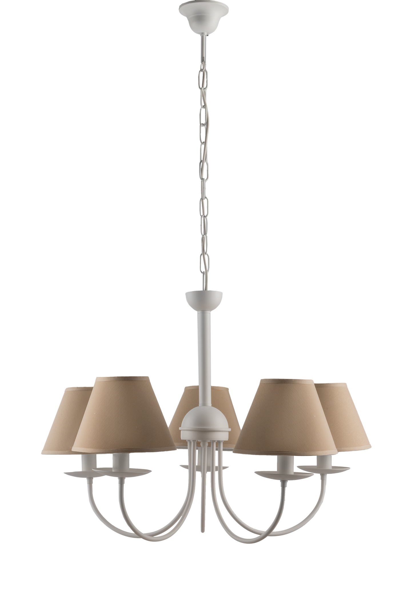 LAMPADARIO BIANCO 5 LUCI SHABBY CHIC METALLO E PARALUMI TESSUTO