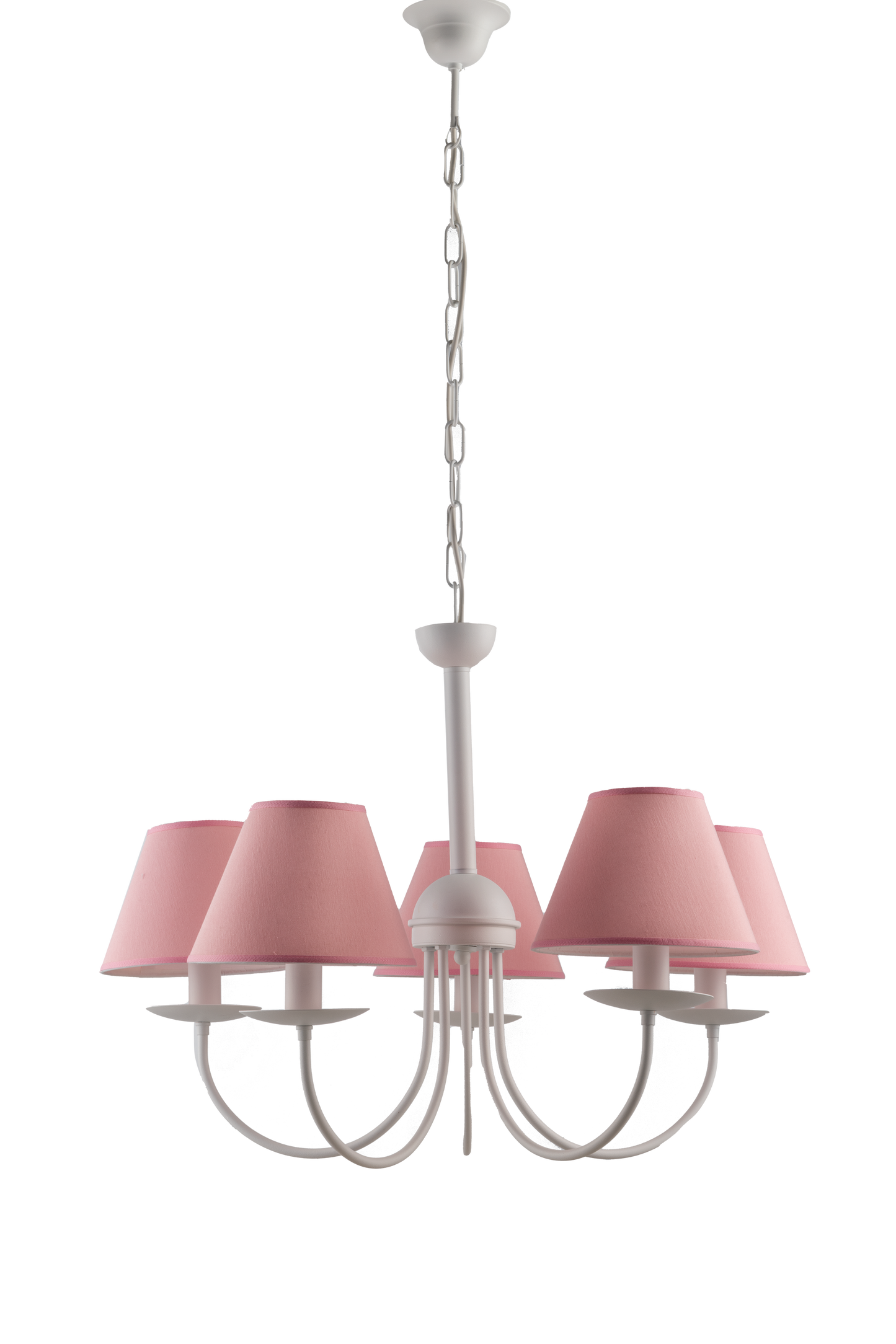 LAMPADARIO BIANCO 5 LUCI SHABBY CHIC METALLO E PARALUMI TESSUTO