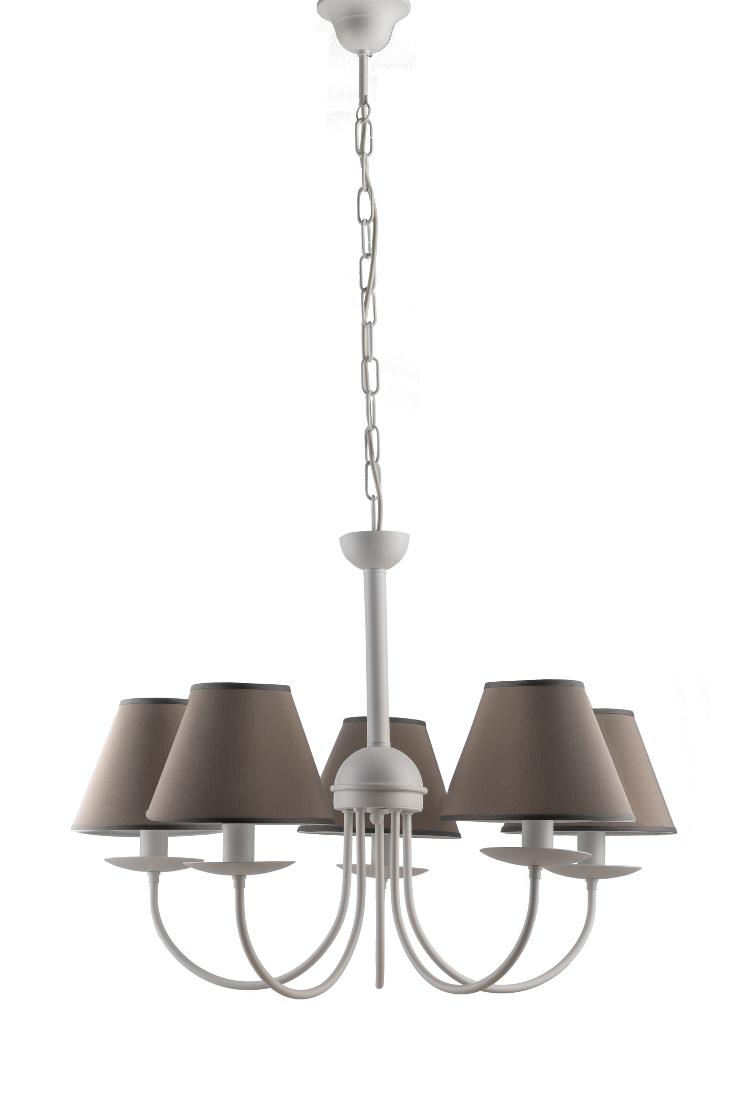 LAMPADARIO BIANCO 5 LUCI SHABBY CHIC METALLO E PARALUMI TESSUTO