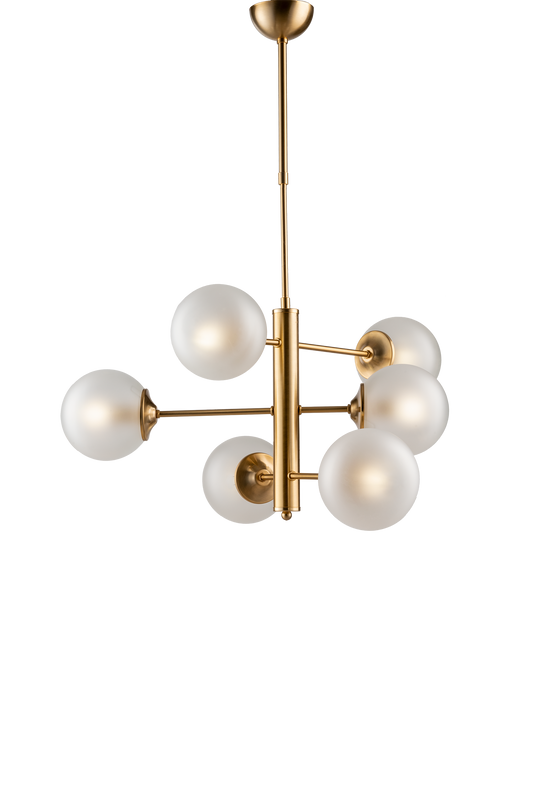 LAMPADARIO 6 LUCI MODERNO INDUSTRIAL CHIC CON SFERE VETRO