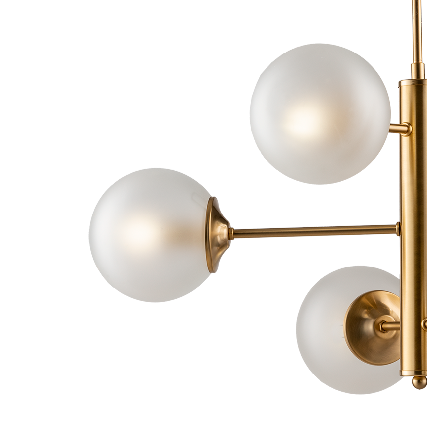 LAMPADARIO 6 LUCI MODERNO INDUSTRIAL CHIC CON SFERE VETRO