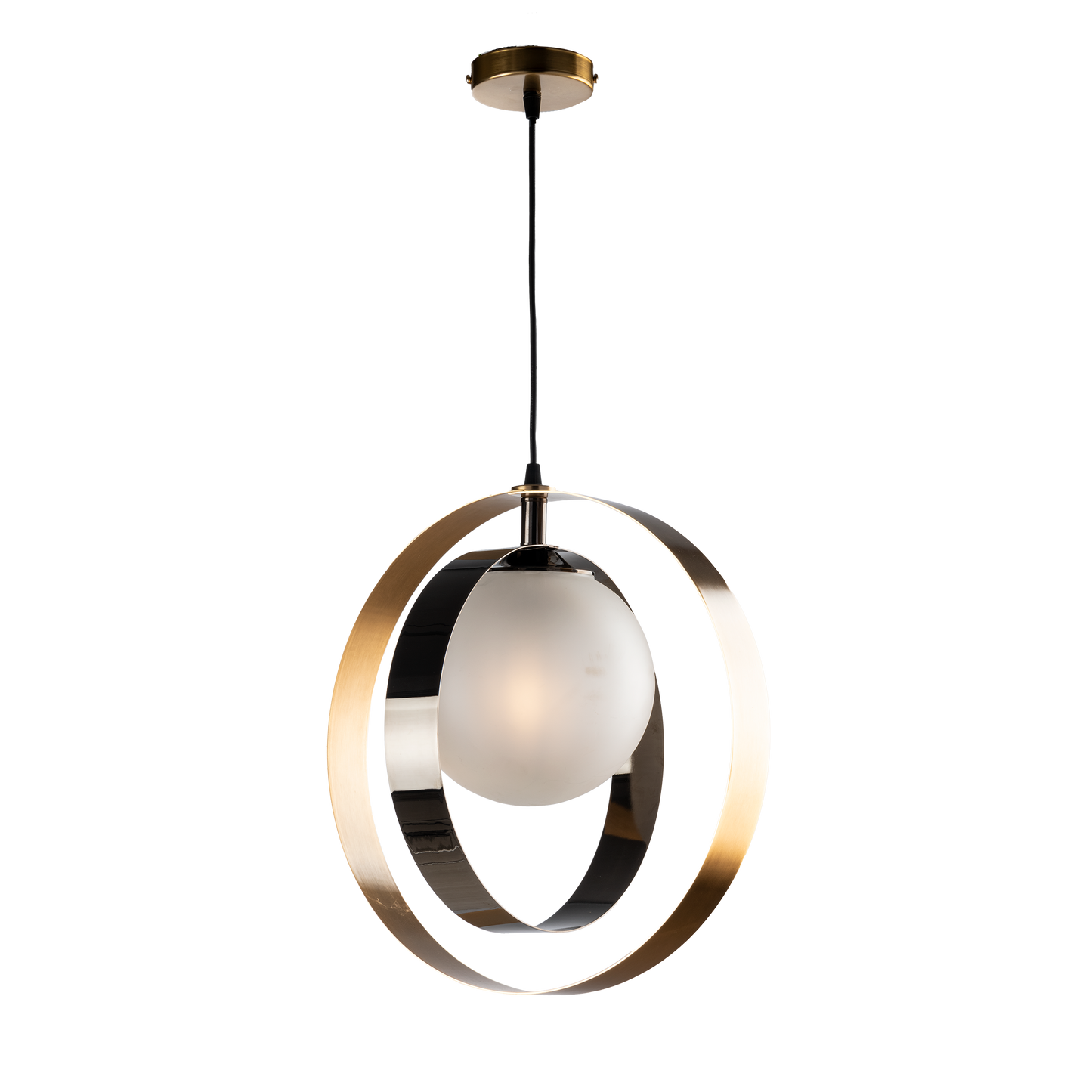MODERN SUSPENSION DOUBLE CIRCLE AND GLASS SPHERE INDUSTRIAL CHIC