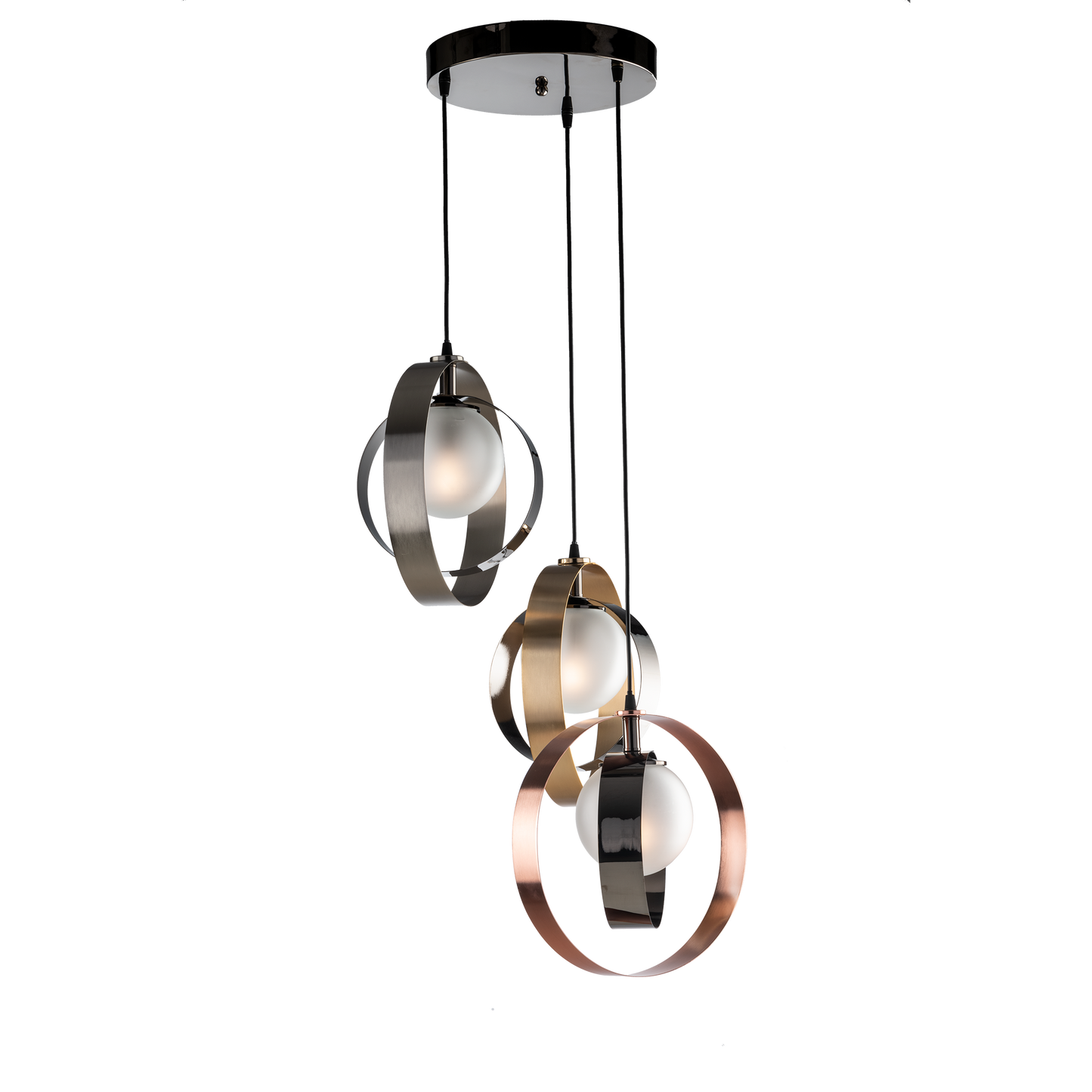 MODERN SUSPENSION DOUBLE CIRCLE AND GLASS SPHERES INDUSTRIAL CHIC
