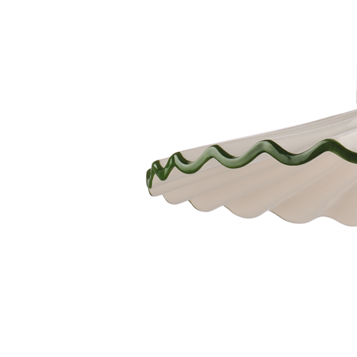 SOSPENSIONE IN CERAMICA DECORATA A MANO PLISSE' E METALLO BIANCO