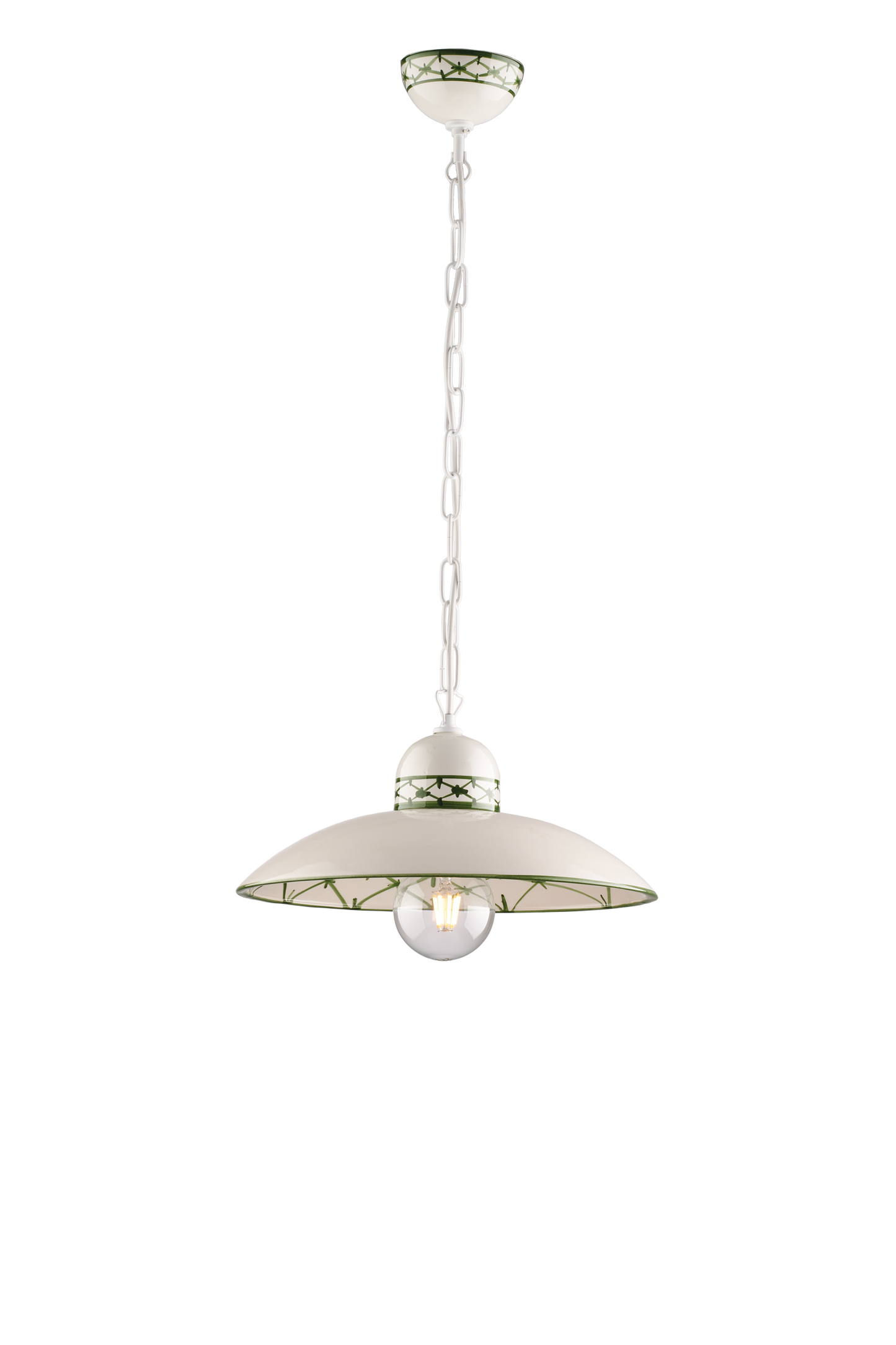 SOSPENSIONE IN CERAMICA DECORATA A MANO E METALLO BIANCO