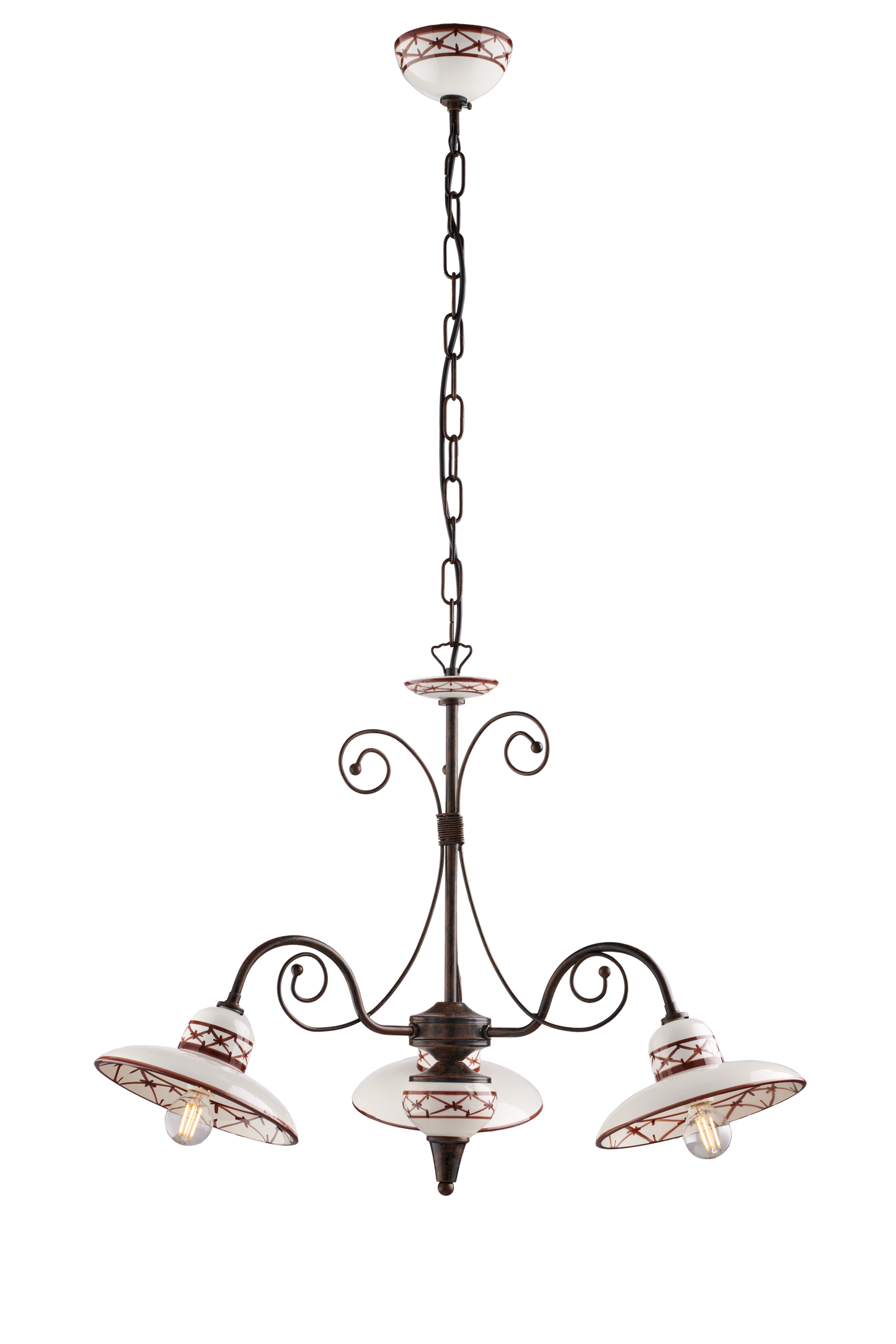 LAMPADARIO IN METALLO SFUMATO E CERAMICA DECORATA 3 LUCI