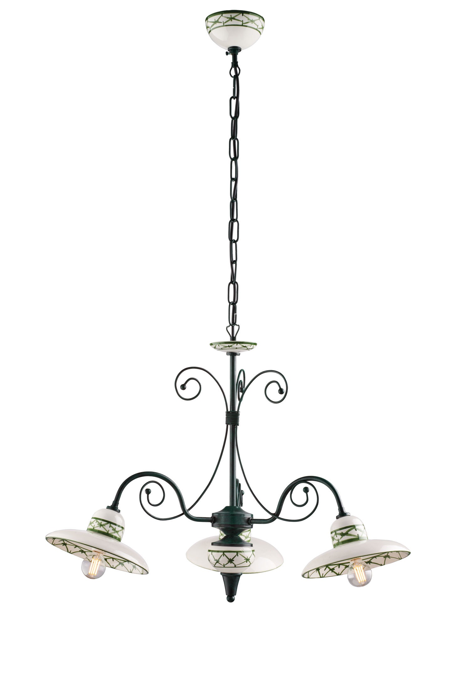 LAMPADARIO IN METALLO SFUMATO E CERAMICA DECORATA 3 LUCI