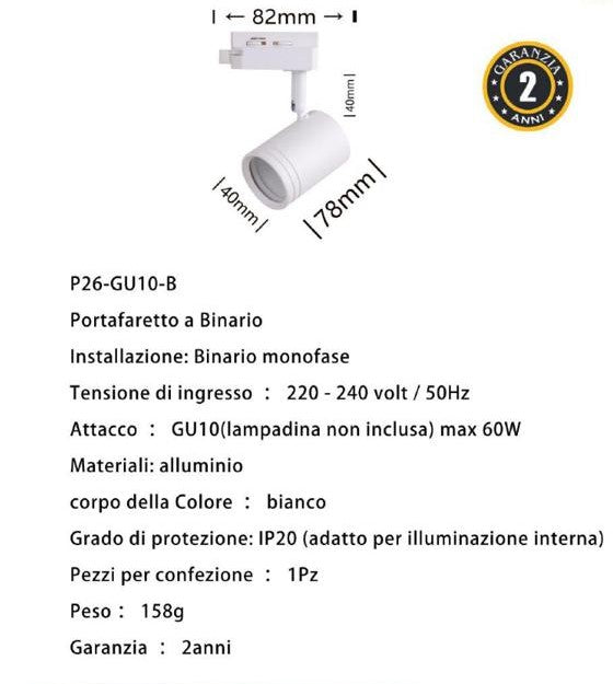 Binario Monofase 2 metri Bianco O nero