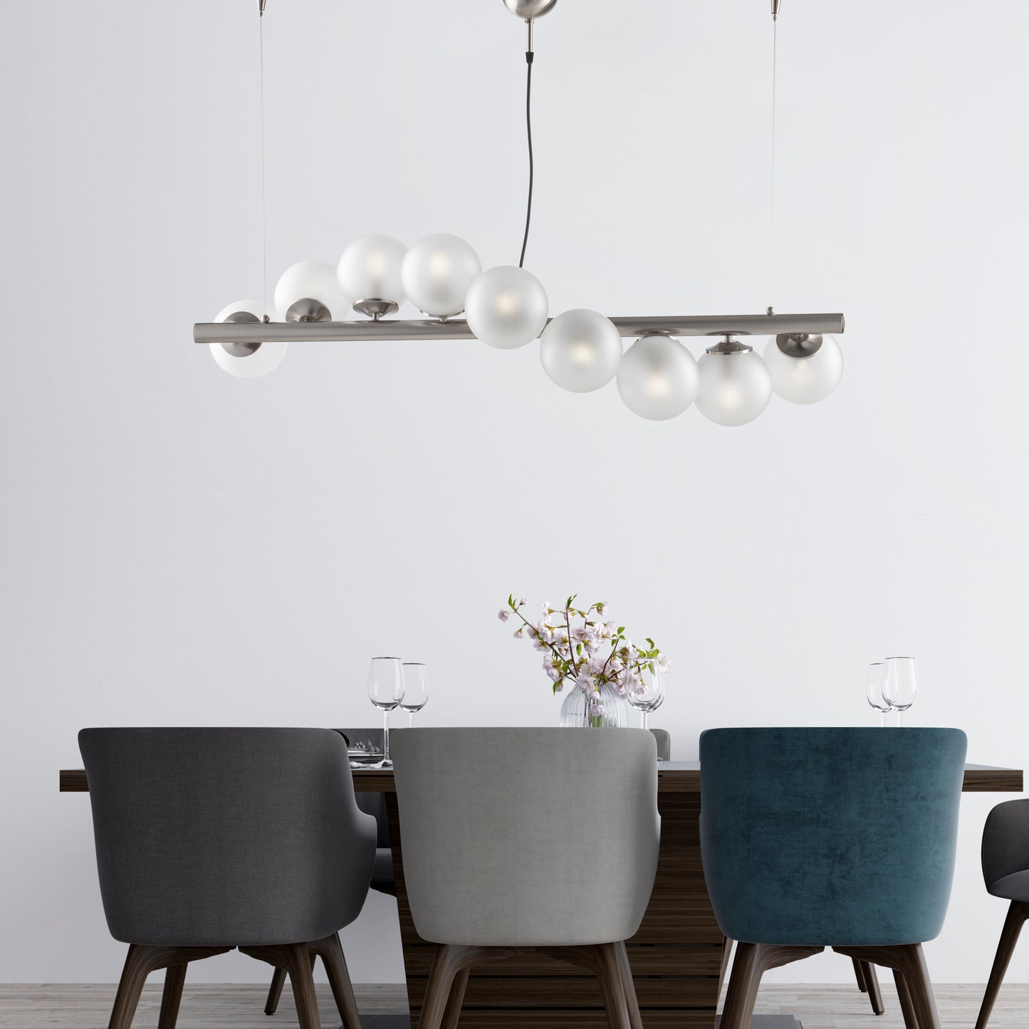 SOSPENSIONE/LAMPADARIO 9 LUCI MODERNO INDUSTRIAL CHIC CON SFERE VETRO