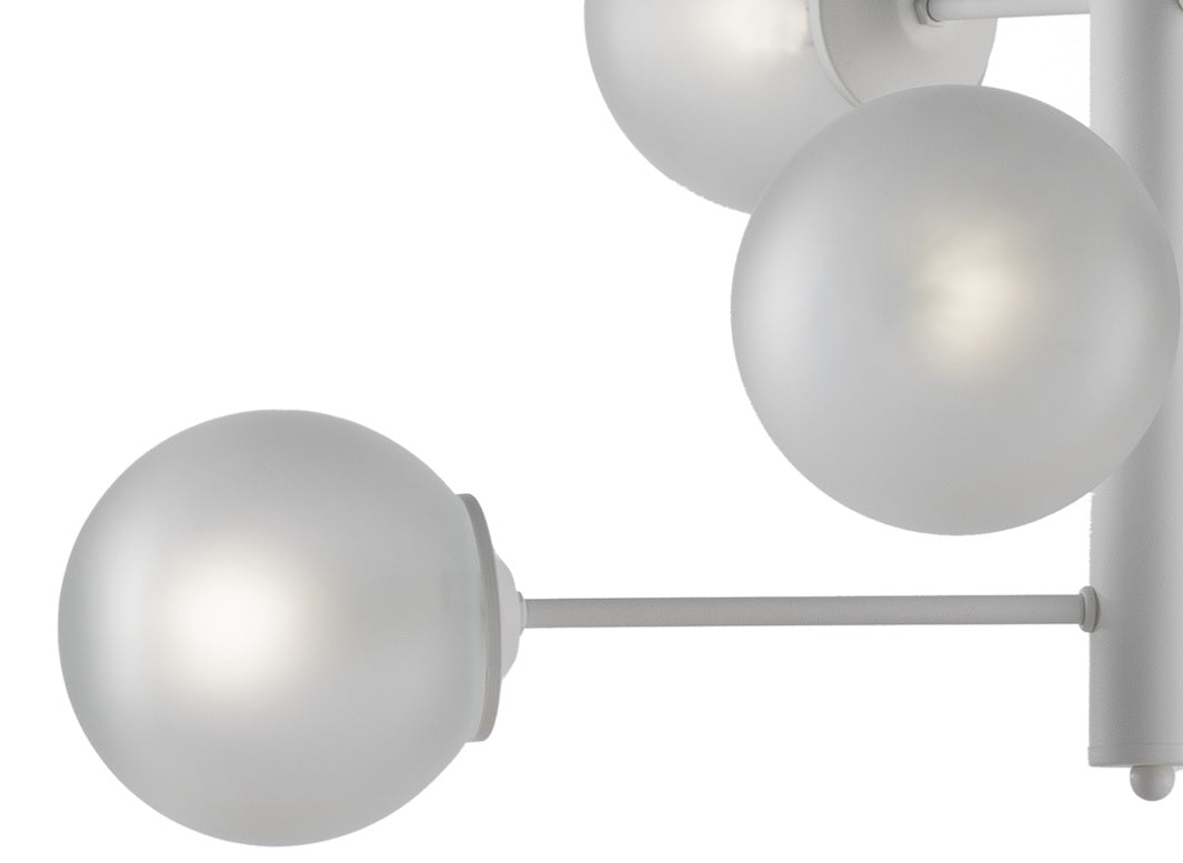 LAMPADARIO MODERNO, INDUSTRIAL CHIC 8 LUCI IN METALLO E SFERE VETRO