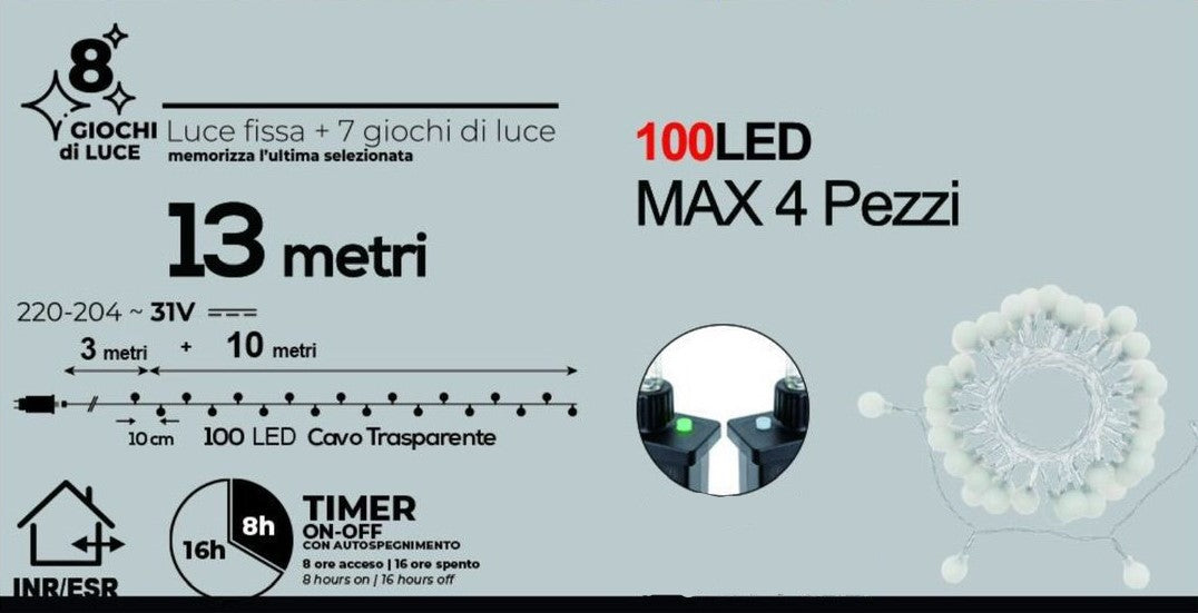 White LED Light Chain Transparent Cable 200 Lights