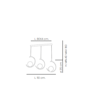 1490/LIN3 BARRA MODERNA CON 3 LUNE E SFERE VETRO