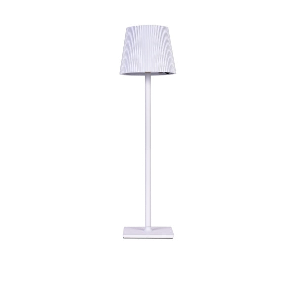 LAMPADA LED DA TAVOLO RICARICABILE CON PARALUME TONDO PLISSETTATO USB E SOLARE