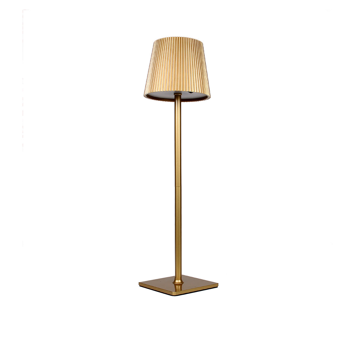 LAMPADA LED DA TAVOLO RICARICABILE CON PARALUME TONDO PLISSETTATO USB E SOLARE
