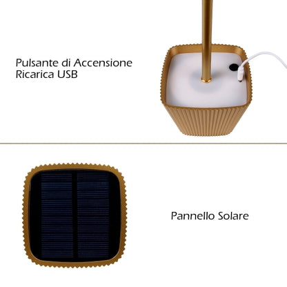 LAMPADA LED DA TAVOLO RICARICABILE CON PARALUME QUADRATO PLISSETTATO USB E SOLARE