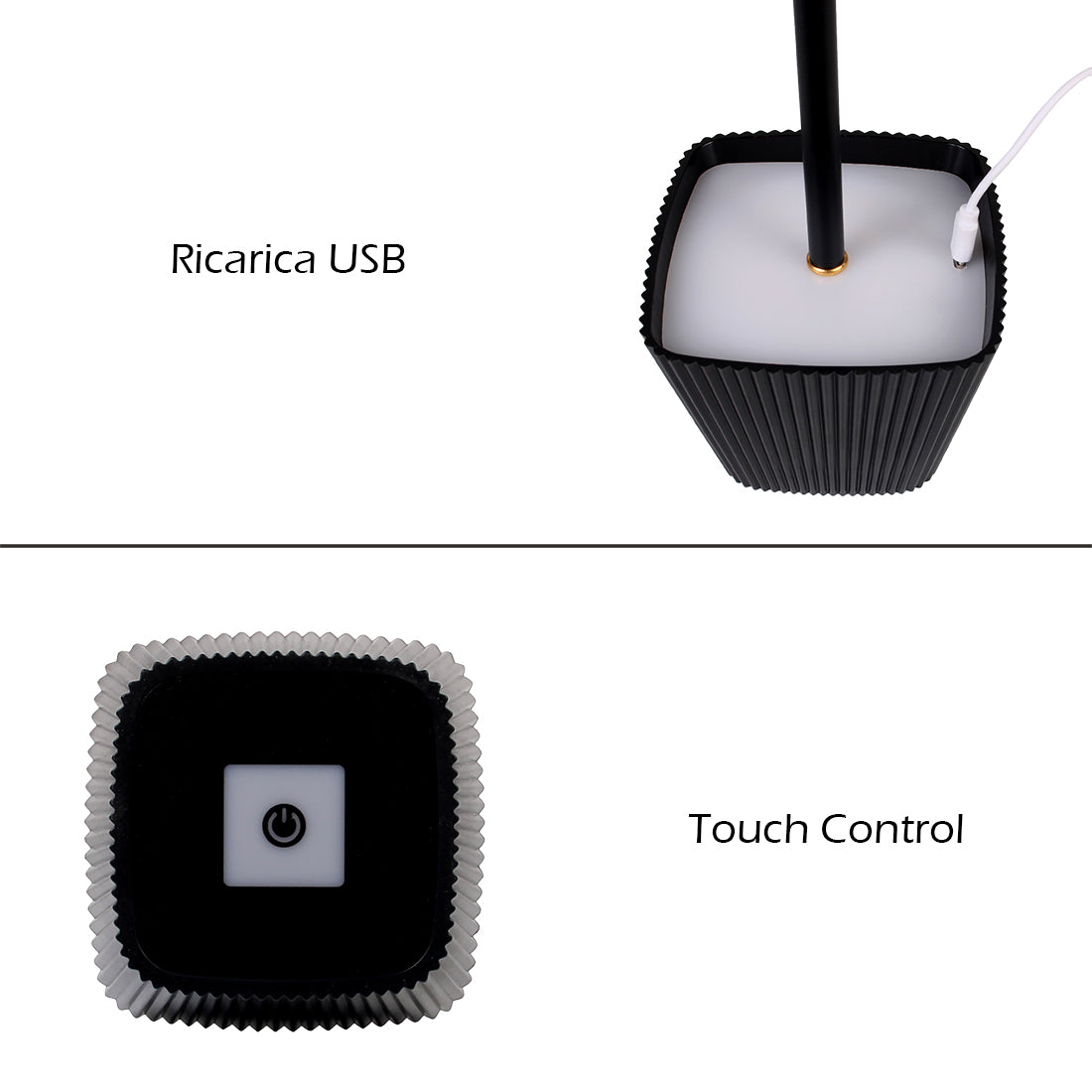 LAMPADA LED DA TAVOLO RICARICABILE CON PARALUME QUADRATO PLISSETTATO USB