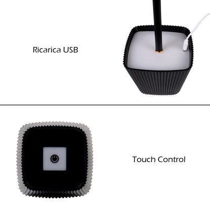 LAMPADA LED DA TAVOLO RICARICABILE CON PARALUME QUADRATO PLISSETTATO USB