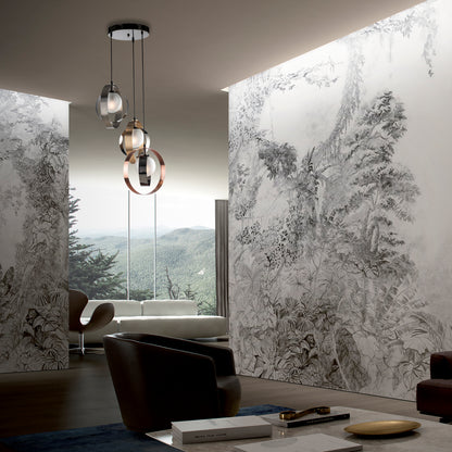 MODERN SUSPENSION DOUBLE CIRCLE AND GLASS SPHERES INDUSTRIAL CHIC