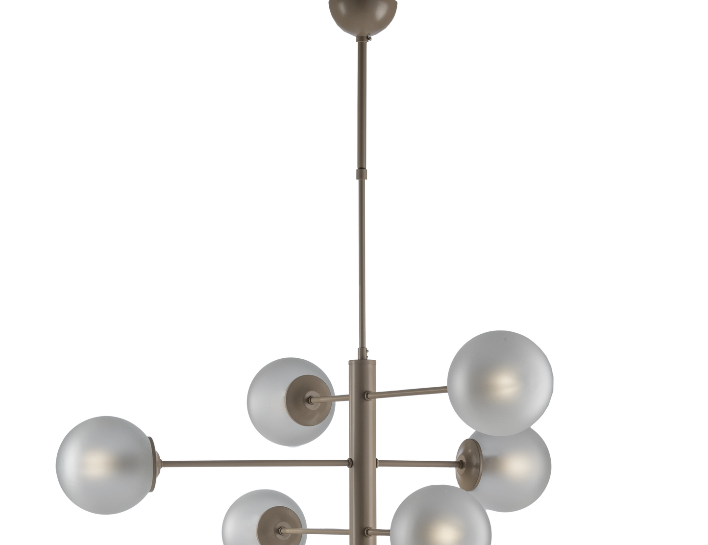 LAMPADARIO MODERNO, INDUSTRIAL CHIC 6 LUCI METALLO E SFERE VETRO
