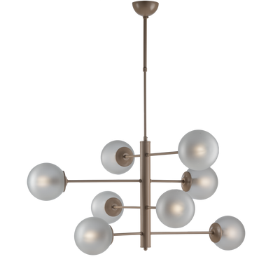 LAMPADARIO MODERNO, INDUSTRIAL CHIC 8 LUCI  IN METALLO E SFERE VETRO