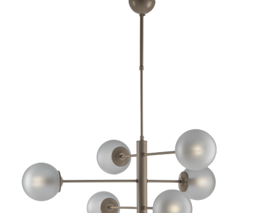 LAMPADARIO MODERNO, INDUSTRIAL CHIC 6 LUCI METALLO E SFERE VETRO