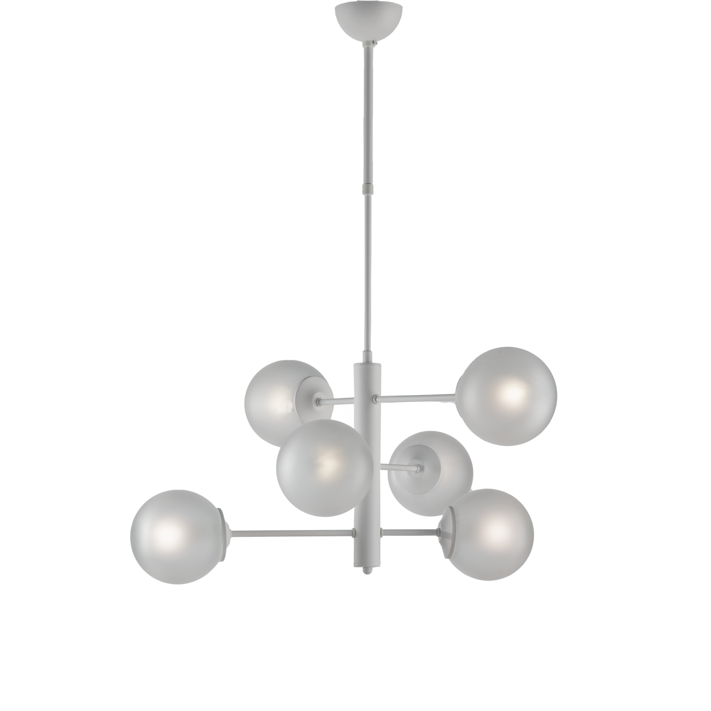LAMPADARIO MODERNO, INDUSTRIAL CHIC 6 LUCI METALLO E SFERE VETRO