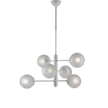 LAMPADARIO MODERNO, INDUSTRIAL CHIC 6 LUCI METALLO E SFERE VETRO